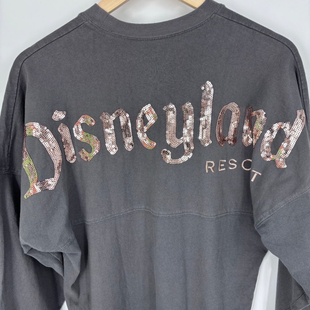 Disneyland Resort Spirit Jersey Sequin Logo Shirt Women XS Grey Long Sleeve Tee